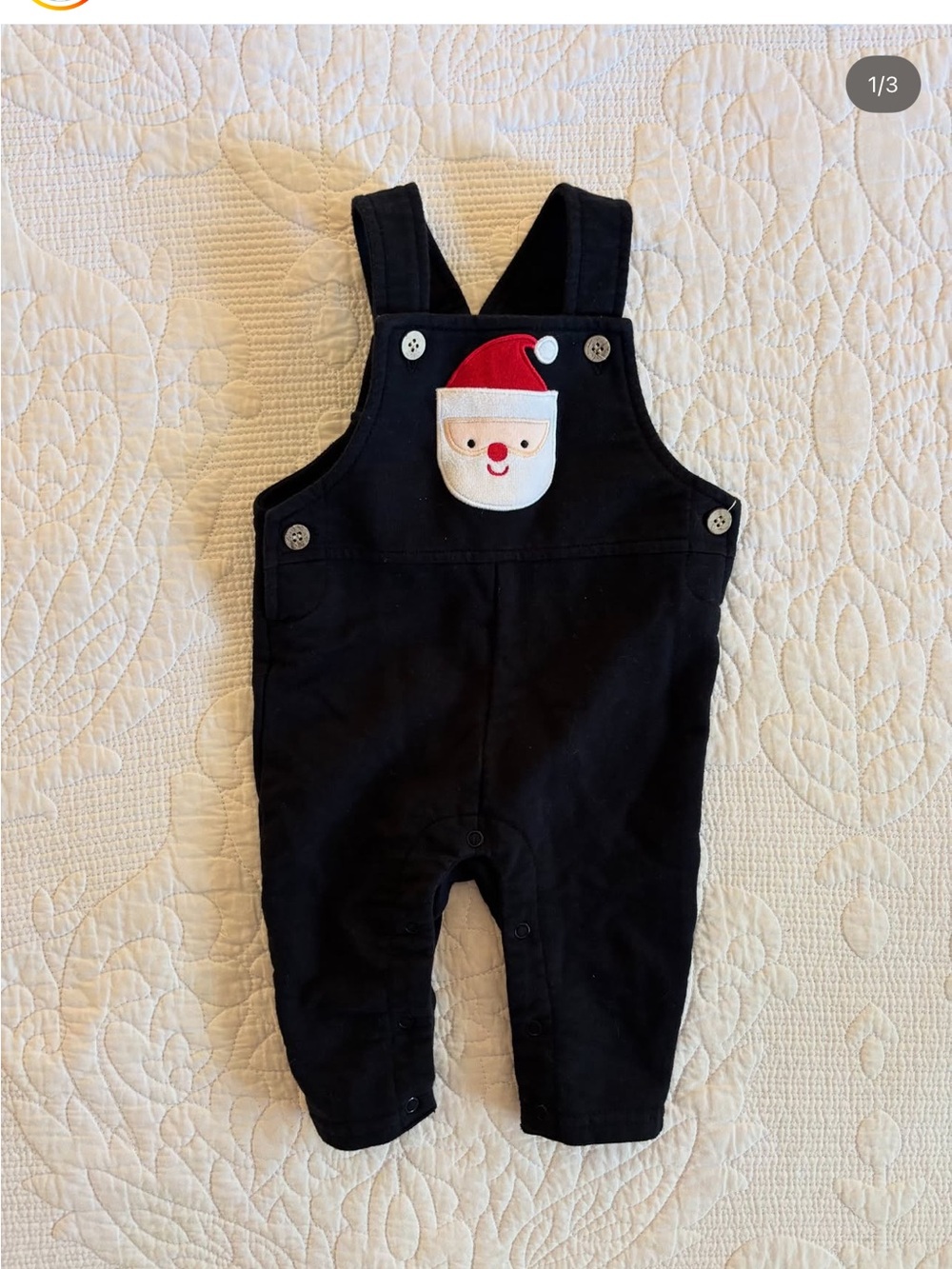 Bloomin Baby Kids Black Santa Appliqué Overalls